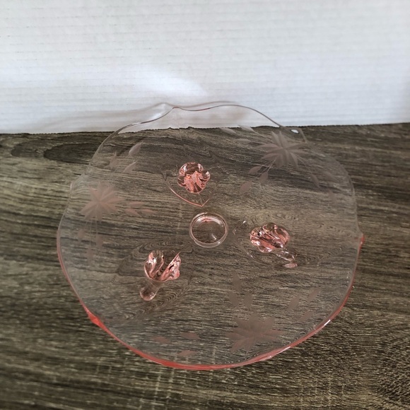 Vtg Pink Glass Footed Serving Tray - Picture 6 of 13